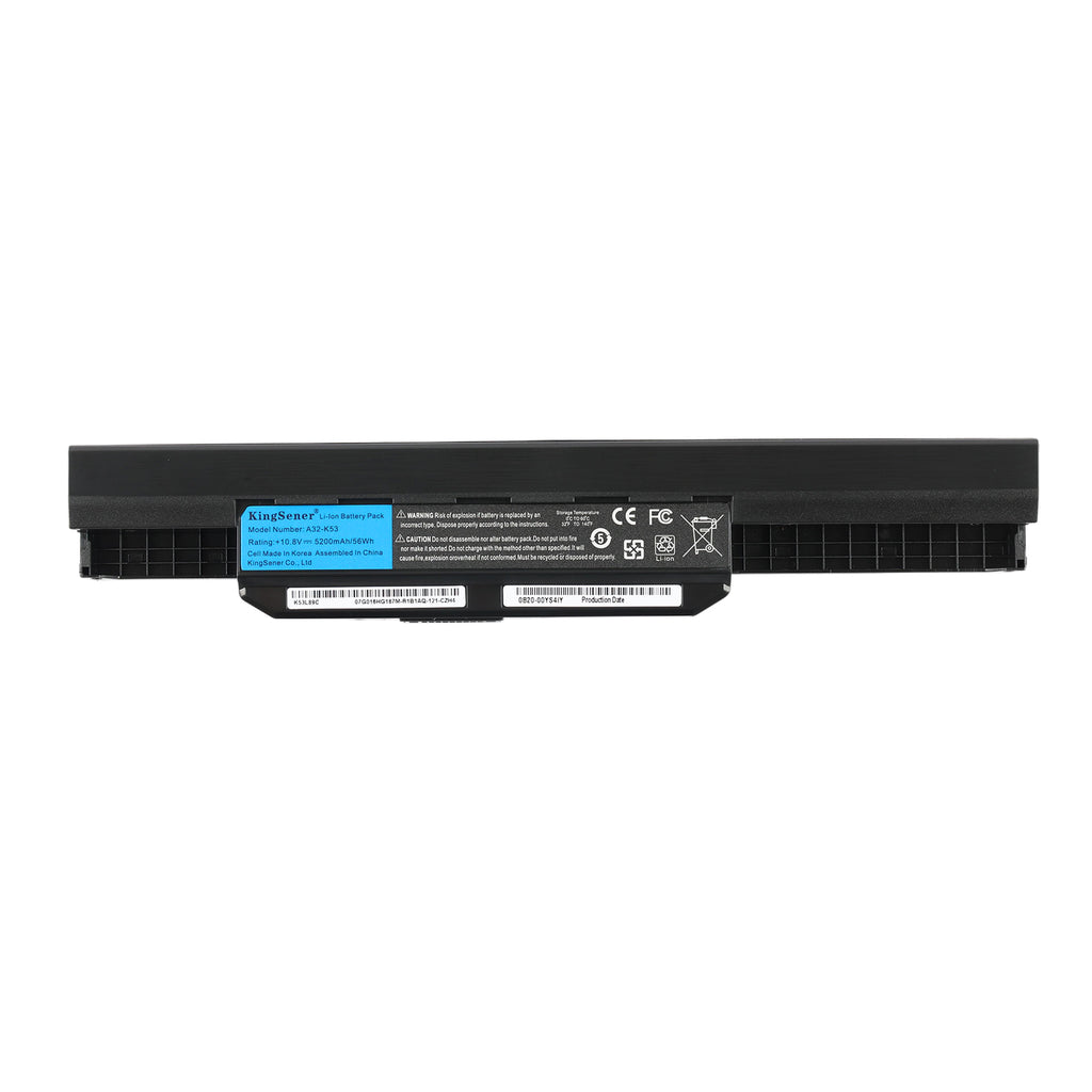 A32-K53 Laptop Battery for ASUS K53, 10.8V 5200mAh, perspective view with blue and black label.