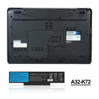 A32-K72 rechargeable laptop battery for ASUS K72 K73 series, 10.8V 56Wh 5200mAh, long black pack with blue KingSener label.