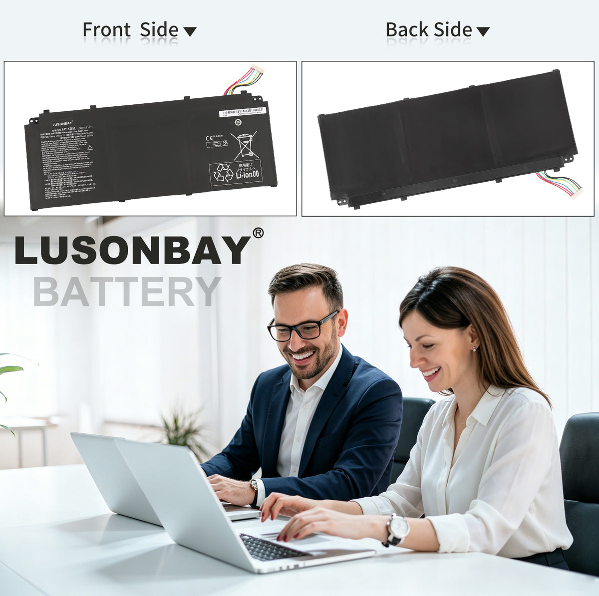 LUSONBAY AP15O5L Laptop Battery For Acer Swift 5 SF515-51T Series 53.9WH 11.55V - Front and back of the battery