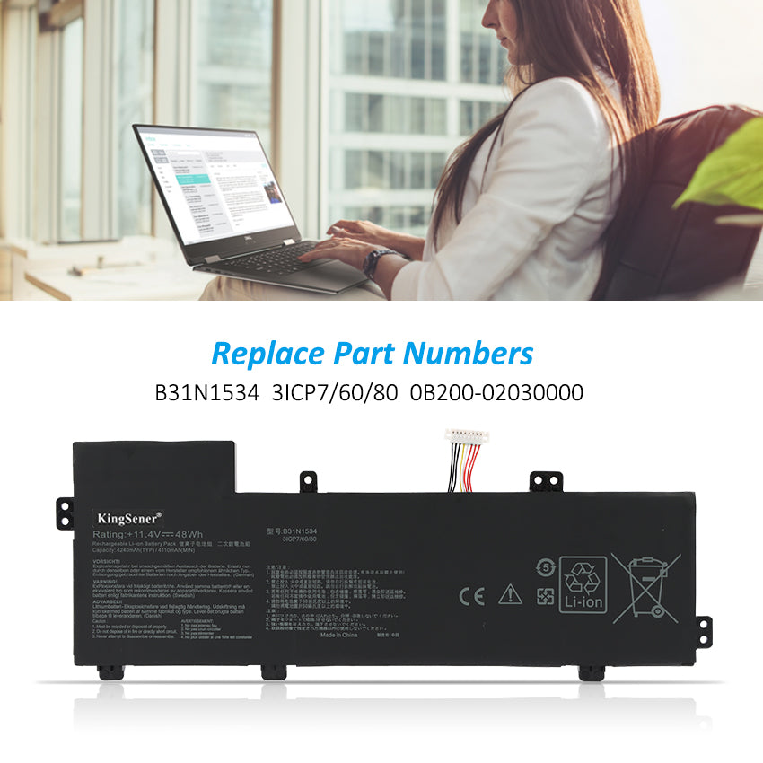 B31N1534 Laptop Battery for Asus Zenbook UX510 UX510UW UX510UX UX510UX-CN020T-BE Series 11.4V 48Wh | KingSener