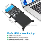 C21N1347 replacement battery for ASUS X555 X554L series, 7.6V 37Wh, flat black Li-Polymer pack with 9 mounting holes and screwdriver.