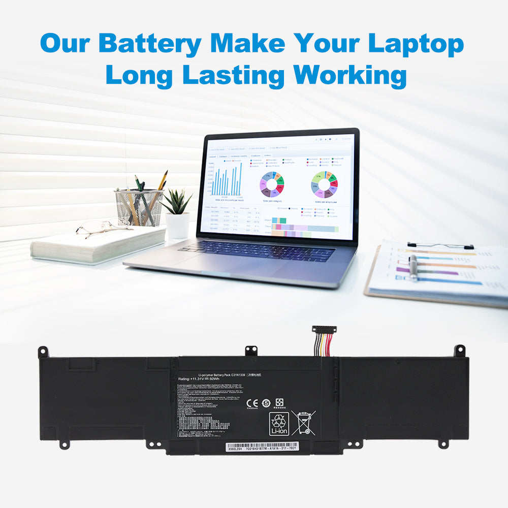ASUS C31N1339 replacement Li-polymer laptop battery 11.31V 50Wh 4421mAh for long lasting working performance