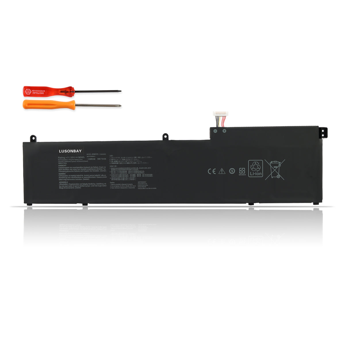 C32N2002 replacement battery for Asus ZenBook Pro 15 UX535 and Flip 15 UX564, 11.55V 96Wh 8230mAh Li-ion, with installation screwdrivers