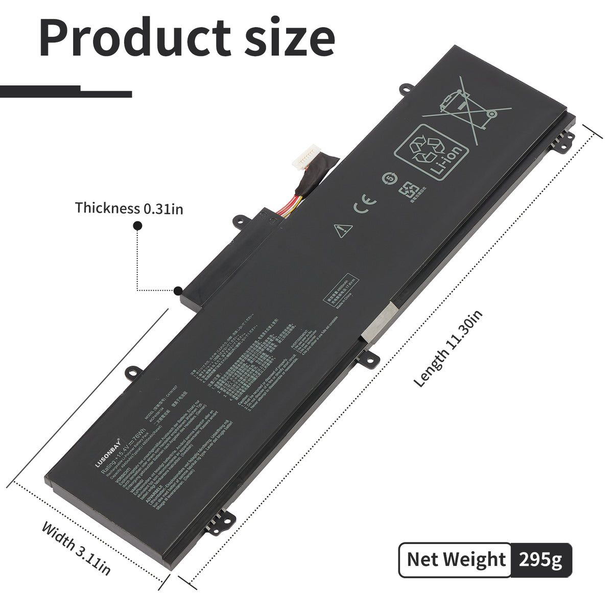 LUSONBAY C41N1837 Laptop Battery For Asus TUF Dash F15 FX516PR FX516PR-AZ019T FX516PE - Product Size