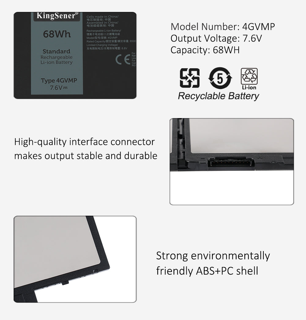 4GVMP Replacement Battery for Dell Latitude 5400 5500 Precision 3540 — 7.6V 68Wh