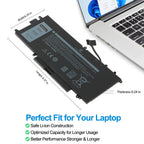 DELL K5XWW replacement laptop battery 7.6V 60Wh, dimensions 9.37x4.29x0.24in, safe Li-ion for XPS 15