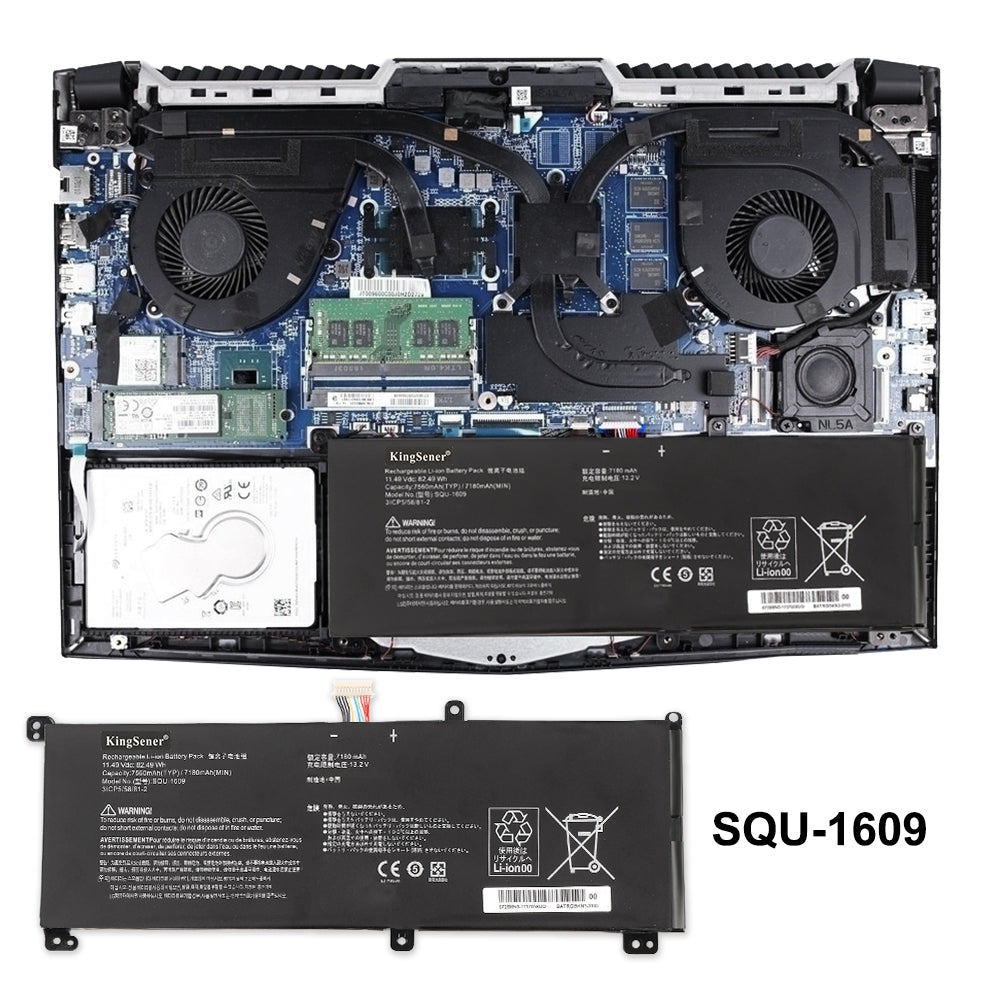 Hasee SQU-1609 replacement Li-ion laptop battery 11.49V 82.49Wh installation inside gaming notebook chassis