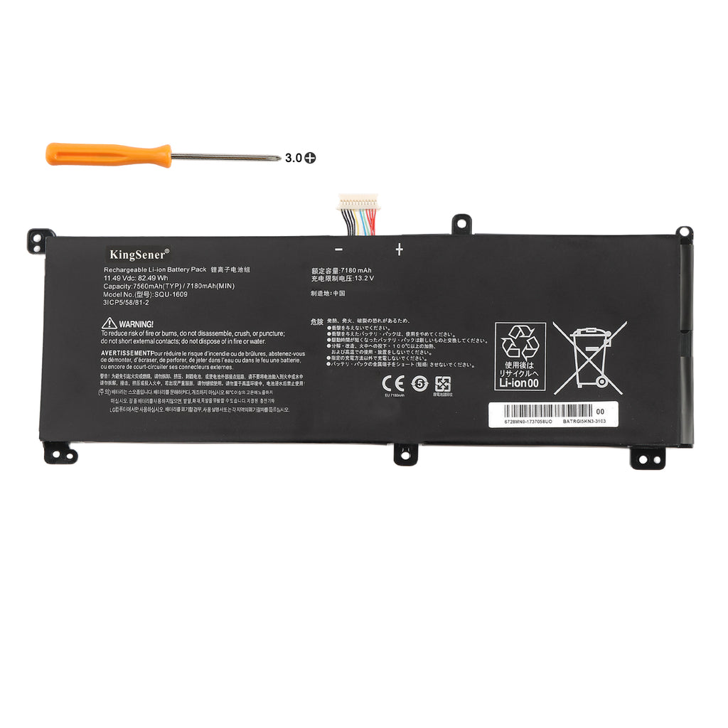 Hasee SQU-1609 replacement Li-ion laptop battery 11.49V 82.49Wh 7560mAh PH3 screwdriver for installation