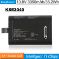KSE2040 standard battery pack (3S1P) for coordinate measuring instruments, 10.80V 3.35Ah 36.20Wh, top view showing LED battery meter and KingSener branding