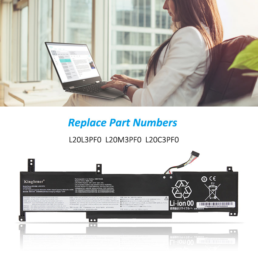 L20C3PF0 L20L3PF0 L20M3PF0 Laptop Battery For Lenovo IdeaPad 3-14ITL6 3-15ITL6 3-17ITL6 S14 G2  V14 V15 G2 G3 V17 G2 K14 21CS, 21CT, 21CV, 21CU | KingSener