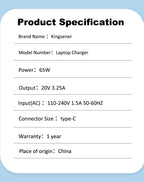聯想ThinkPad通用筆記型電腦充電器，65瓦20伏特3.25安Type-C USB交流電源轉接器，型號ADLX65YDC2A ADLX65YLC3D