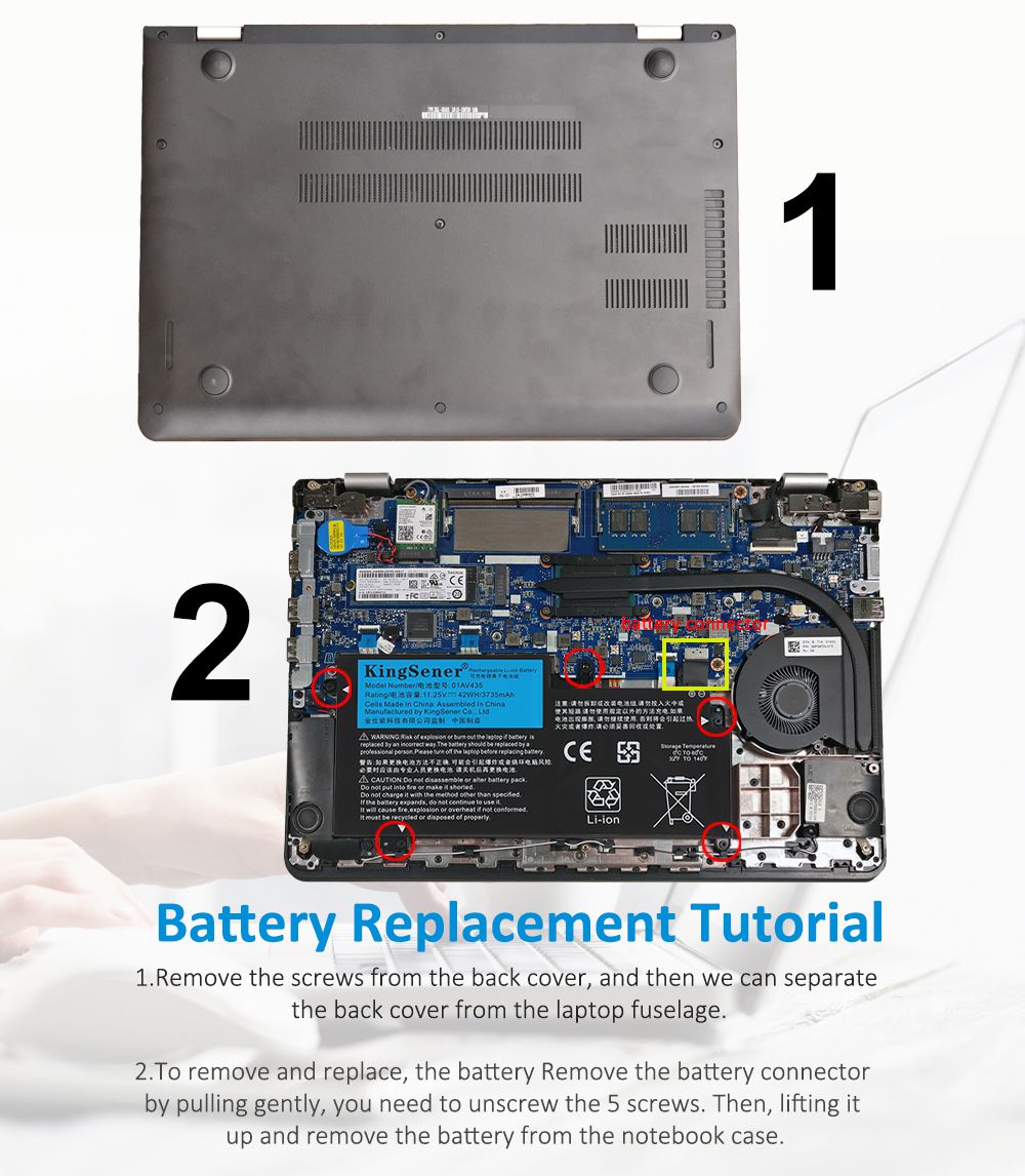 01AV435 Replacement Laptop Battery for Lenovo, , rear view showing the smooth surface and structural design.