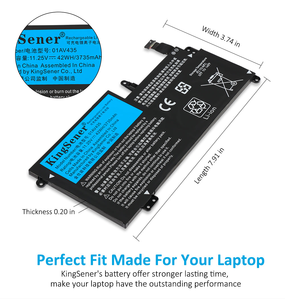 01AV435 Replacement Laptop Battery for Lenovo, , rear view showing the smooth surface and structural design.