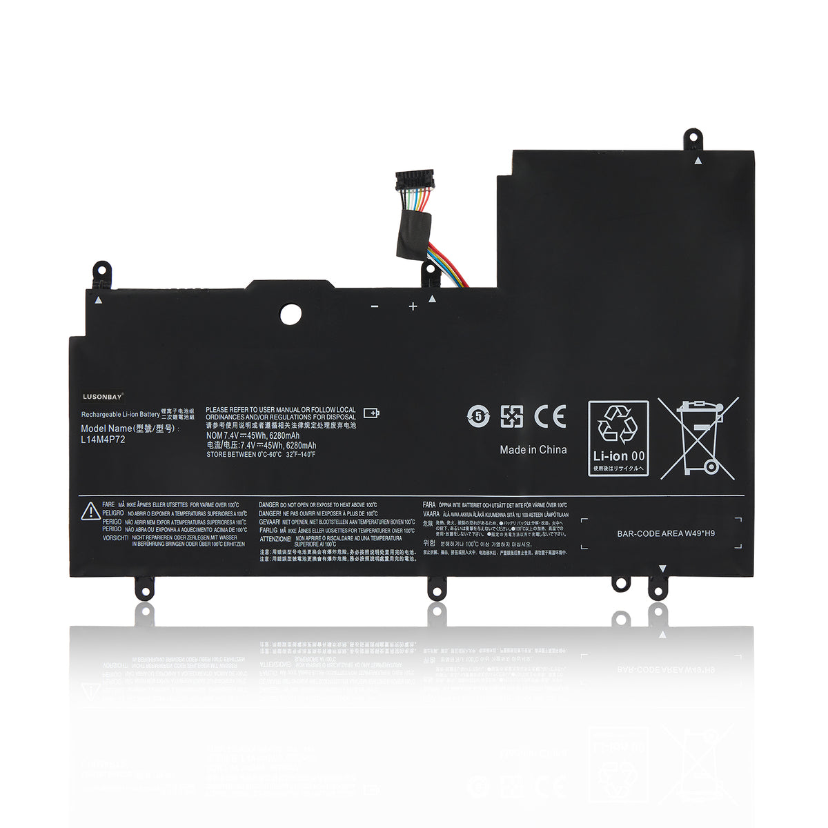 L14S4P72 replacement battery for Lenovo Yoga 3 14 Yoga 700, Li-ion 7.4V 45Wh 6280mAh, back label view