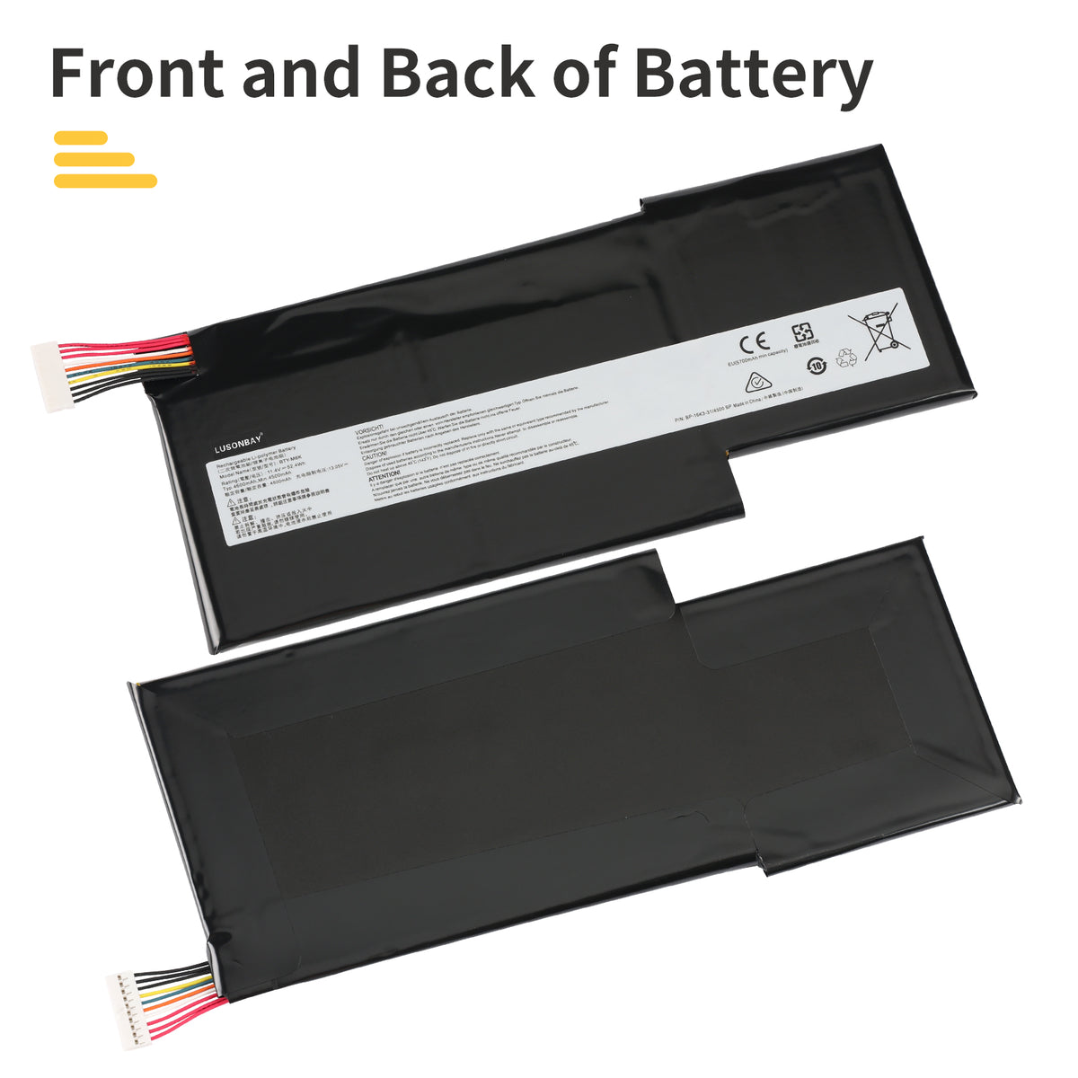 LUSONBAY BTY-M6K Laptop Battery For MSI MS-17B4 MS-16K3 GS63VR 7RG Series - Front and back of the battery