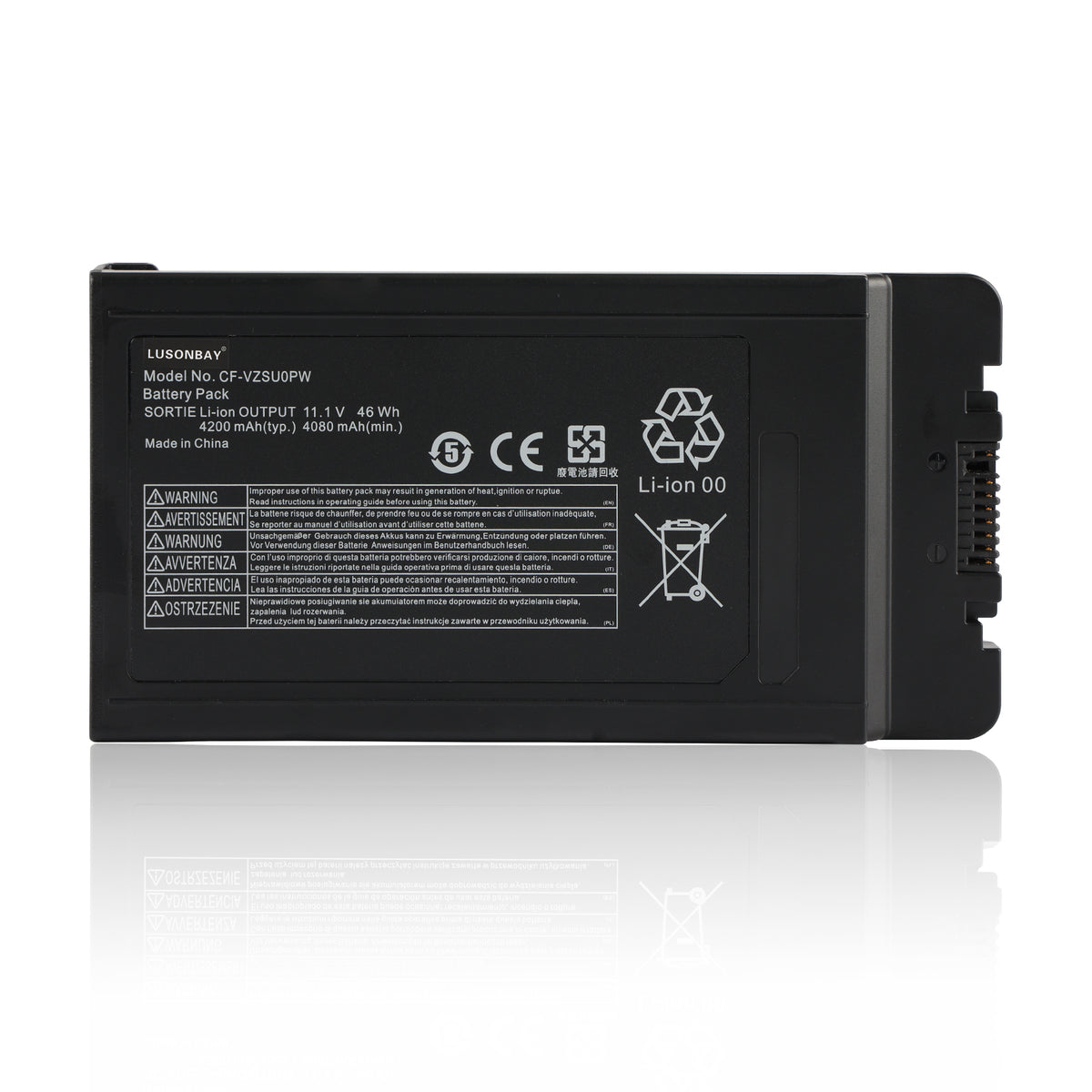 LUSONBAY CF-VZSU0PW Replacement Battery For Panasonic Toughbook 54 PN 11.1V 46Wh - Front View on White