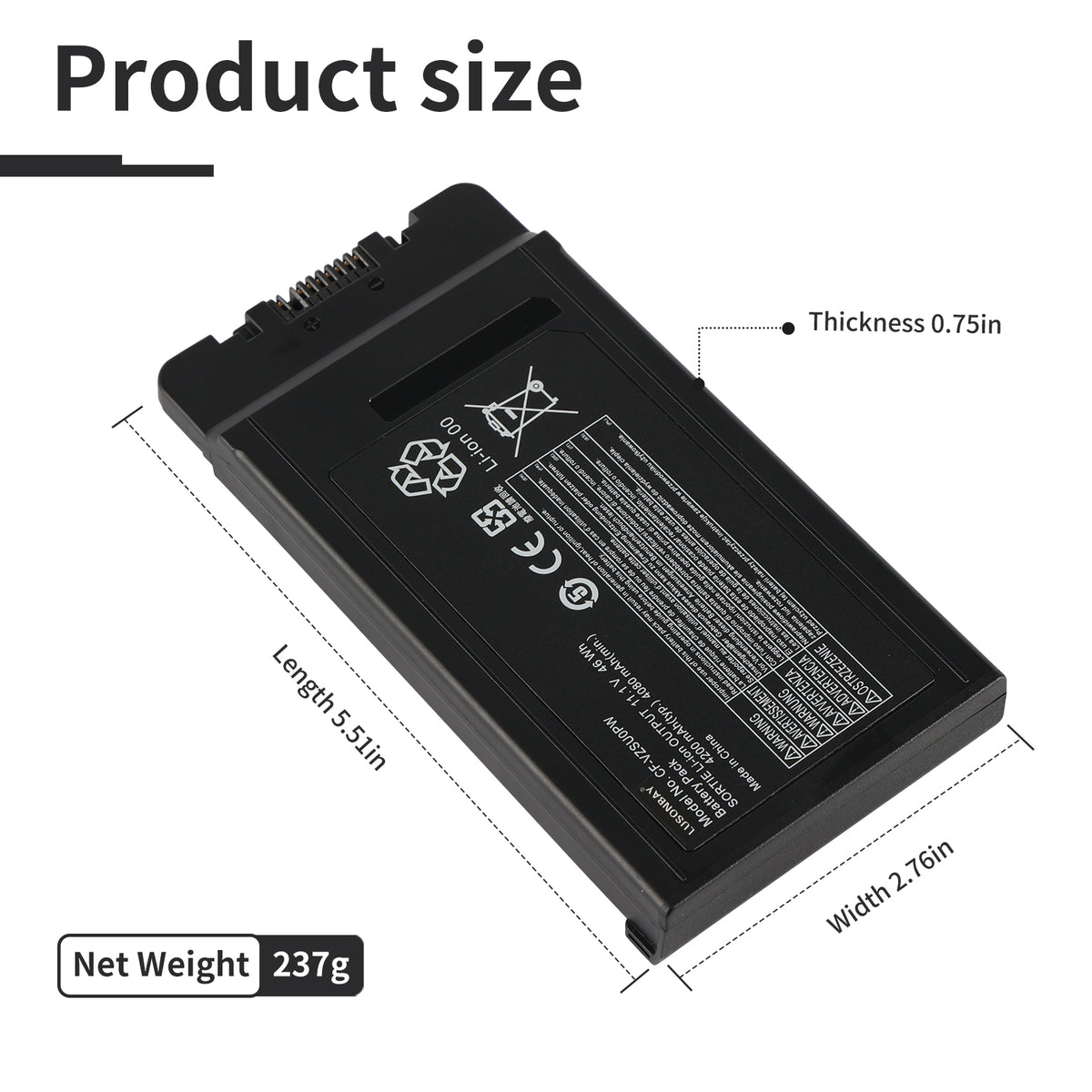 LUSONBAY CF-VZSU0PW Replacement Battery For Panasonic Toughbook 54 PN 11.1V 46Wh - Product Size