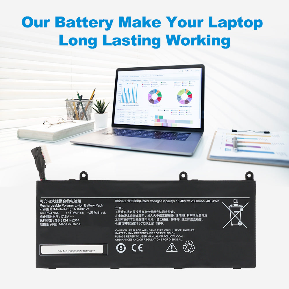 Xiaomi N15B01W replacement Li-polymer laptop battery 15.4V 2600mAh for long lasting working performance
