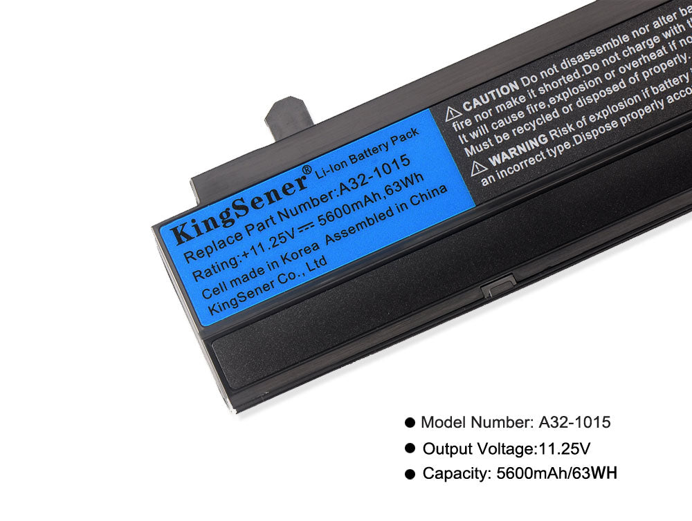 A32-1015 Laptop Battery for ASUS Eee PC 1015, 11.25V 63Wh, front profile on solid white background.