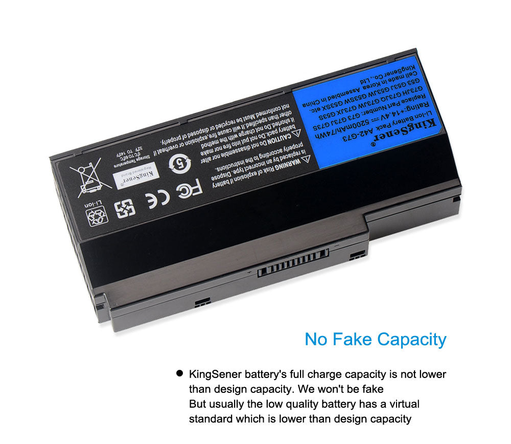 A42-G73 Laptop Battery for ASUS G73, 14.4V 74Wh, view of compatibility list and part numbers.