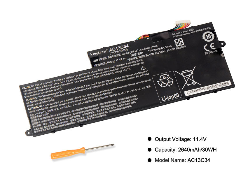 AC13C34 KT.00303.005 Replacement Battery for Acer Aspire V5-122P V5-132 E3-111 E3-112 ES1-111M — 11.4V 30Wh