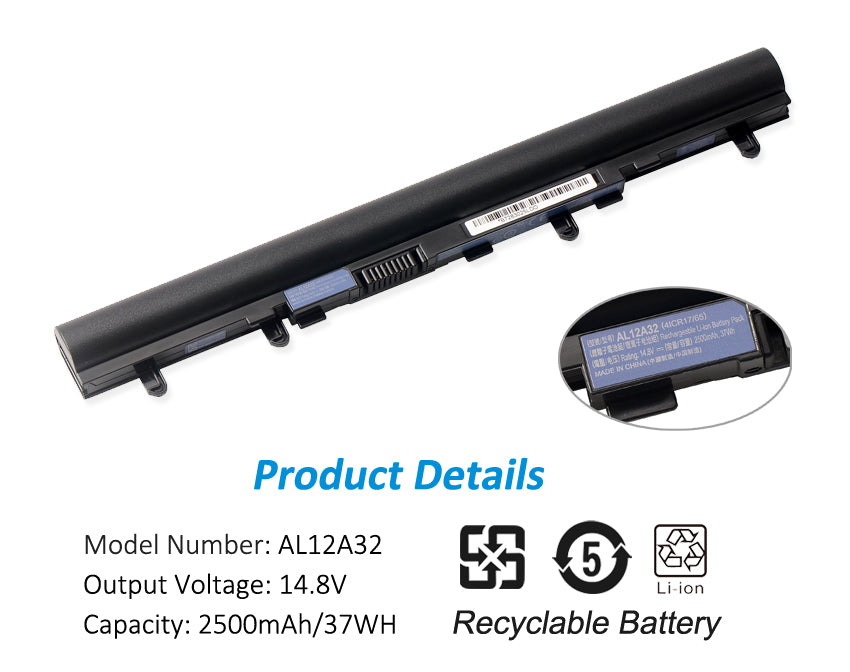 AL12A32 Laptop Battery for Acer Aspire V5 / E1 / TravelMate P255 Series, 37Wh (EU Stock)