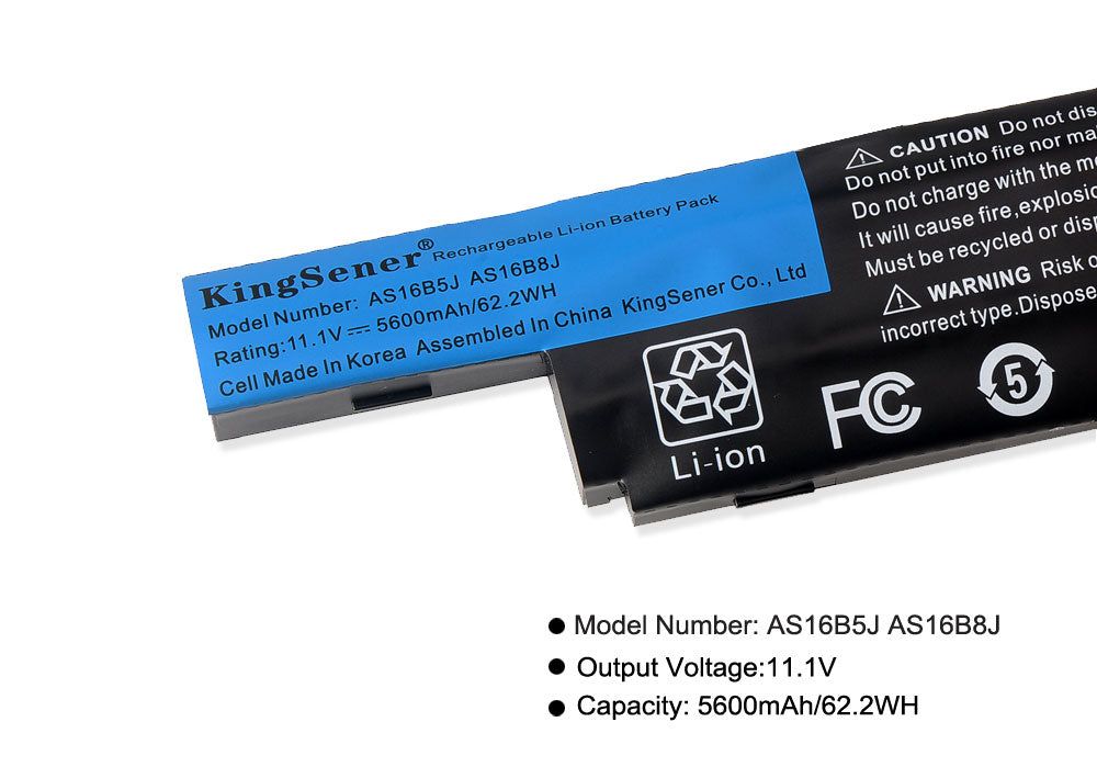 AS16B5J AS16B8J Battery for Acer Aspire E5-575G-53VG — 10.95V 5600mAh 61.3Wh