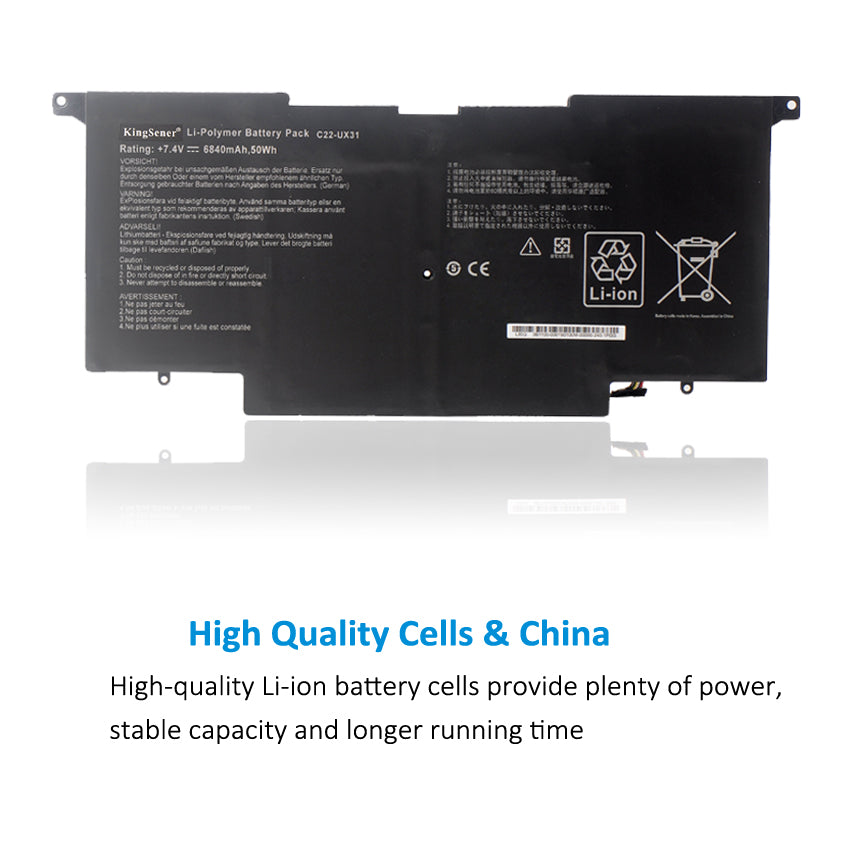 KingSener C22-UX31 batterie d'ordinateur portable pour ASUS Zenbook UX31 UX31A UX31E UX31E-DH72 C22-UX31 C23-UX31 7.4V 50WH/6840mAh