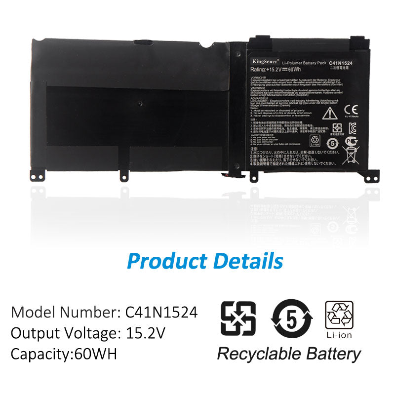 C41N1524 Battery for ASUS ZenBook Pro UX501 — 15.2V 60Wh